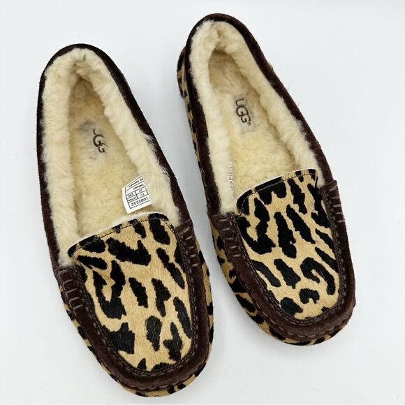UGG Ansley exotic calf skin cheetah sheepskin lined slipper moccasin Sz 6‎ - Picture 9 of 16